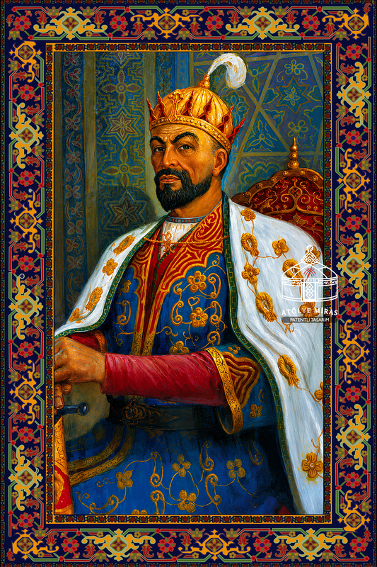 Emir Timur Portreli Etnik Duvar Halısı