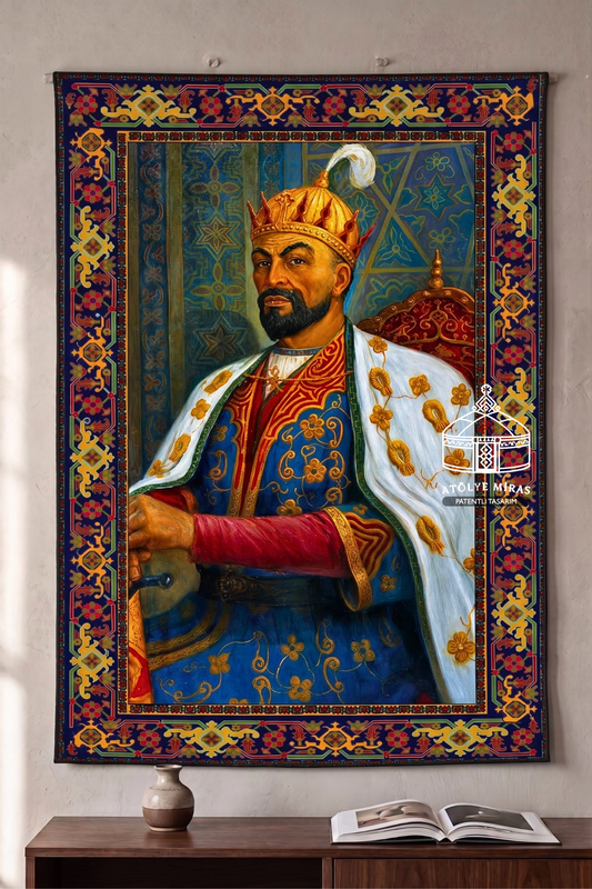 Emir Timur Portreli Etnik Duvar Halısı